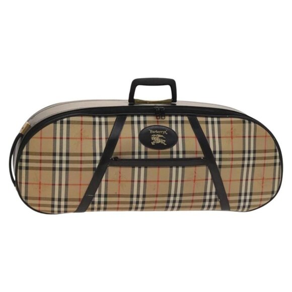 Burberrys Nova Check Violin Cases Leather Beige Gold Auth sw748 - Picture 1 of 16